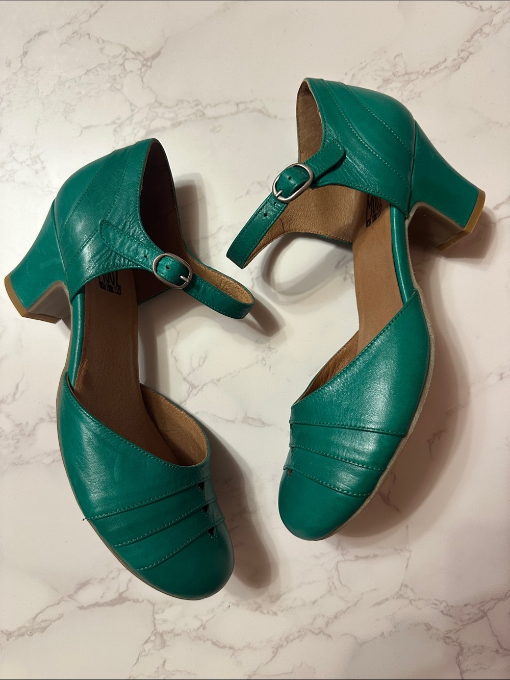 Miz Mooz Teal Green Frenchy Heels with Ankle Strap - Picture 3 of 9